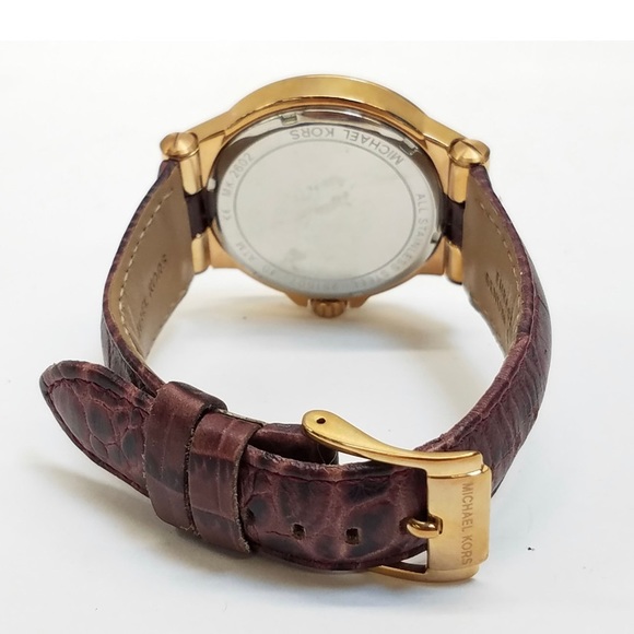 Michael Kors MK2602 Dylan Rose Gold Dial Burgundy Leather Strap Women's Watch - Picture 6 of 8